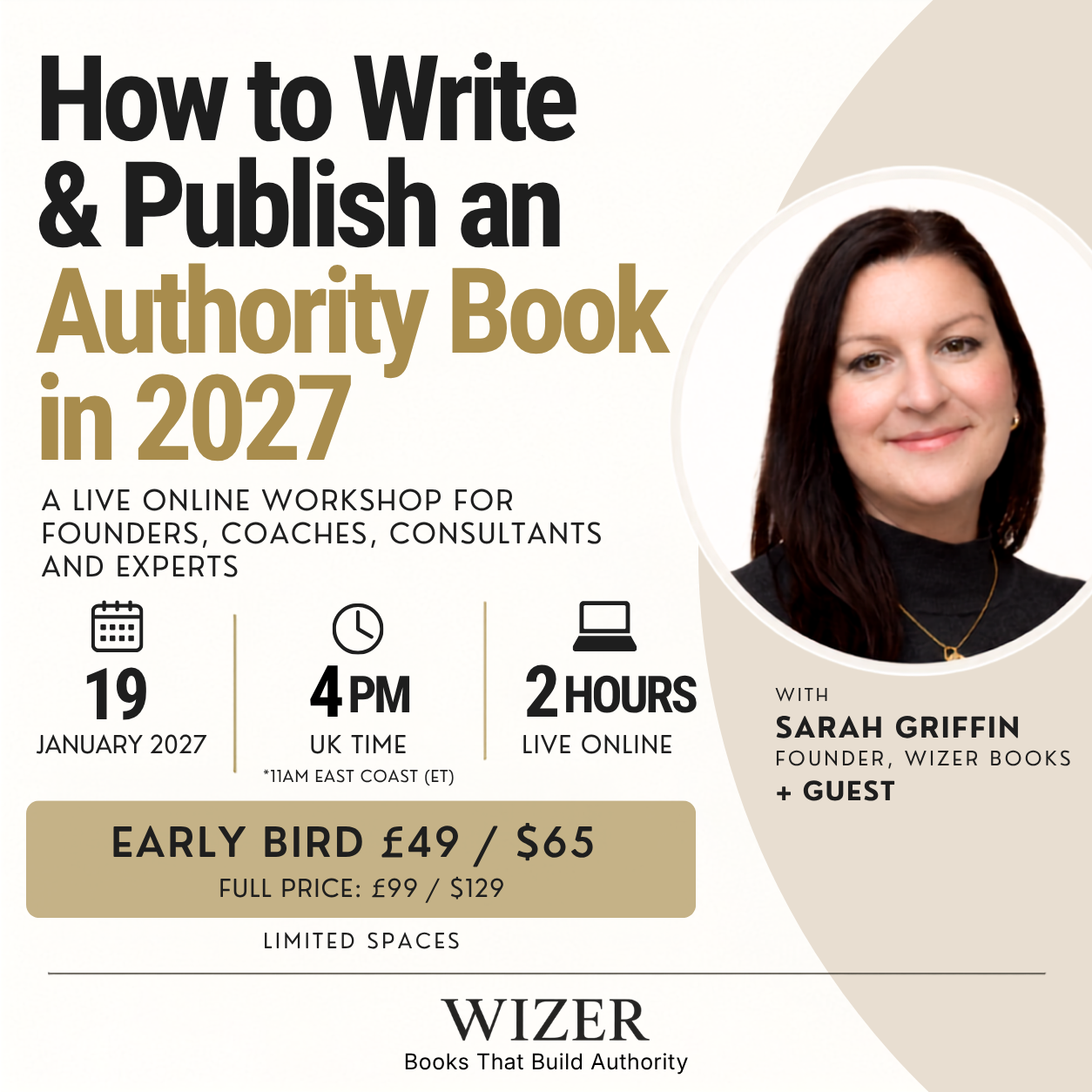 How to Write and Publish an Authority Book in 2027 live online workshop with Sarah Griffin, WIZER Books